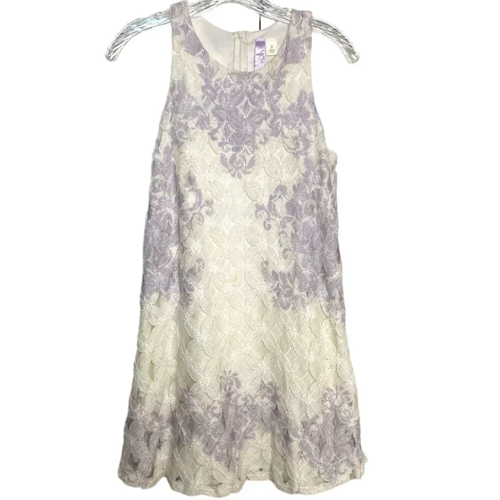 Alya Womens Cream and Purple Lace Lined Dress Size S Fairycore Wedding Romantic - Picture 1 of 8